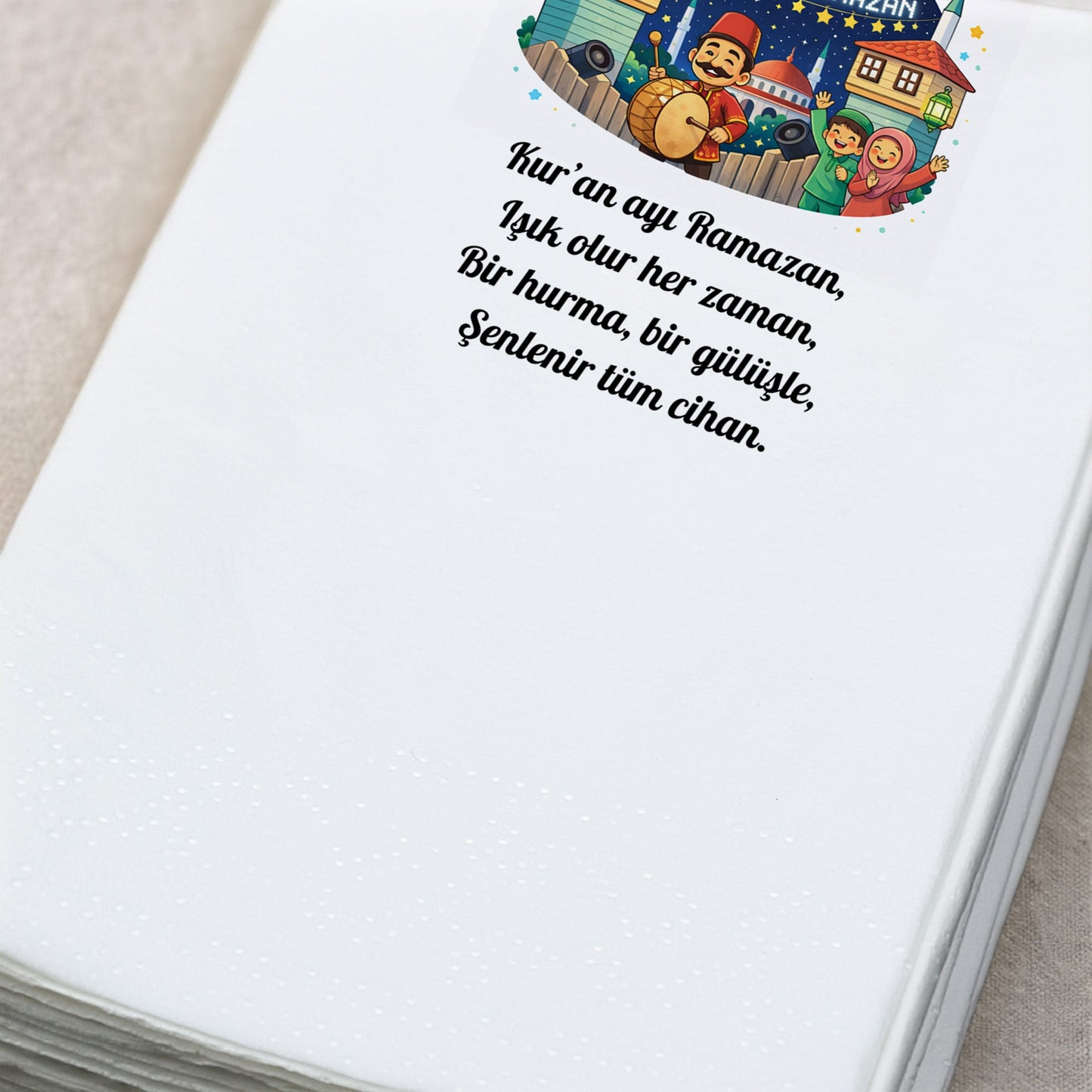 Kur’an Ayı Ramazan Baskılı Peçete – Mani & Çocuklu Ramazan Temalı | 33x33 cm