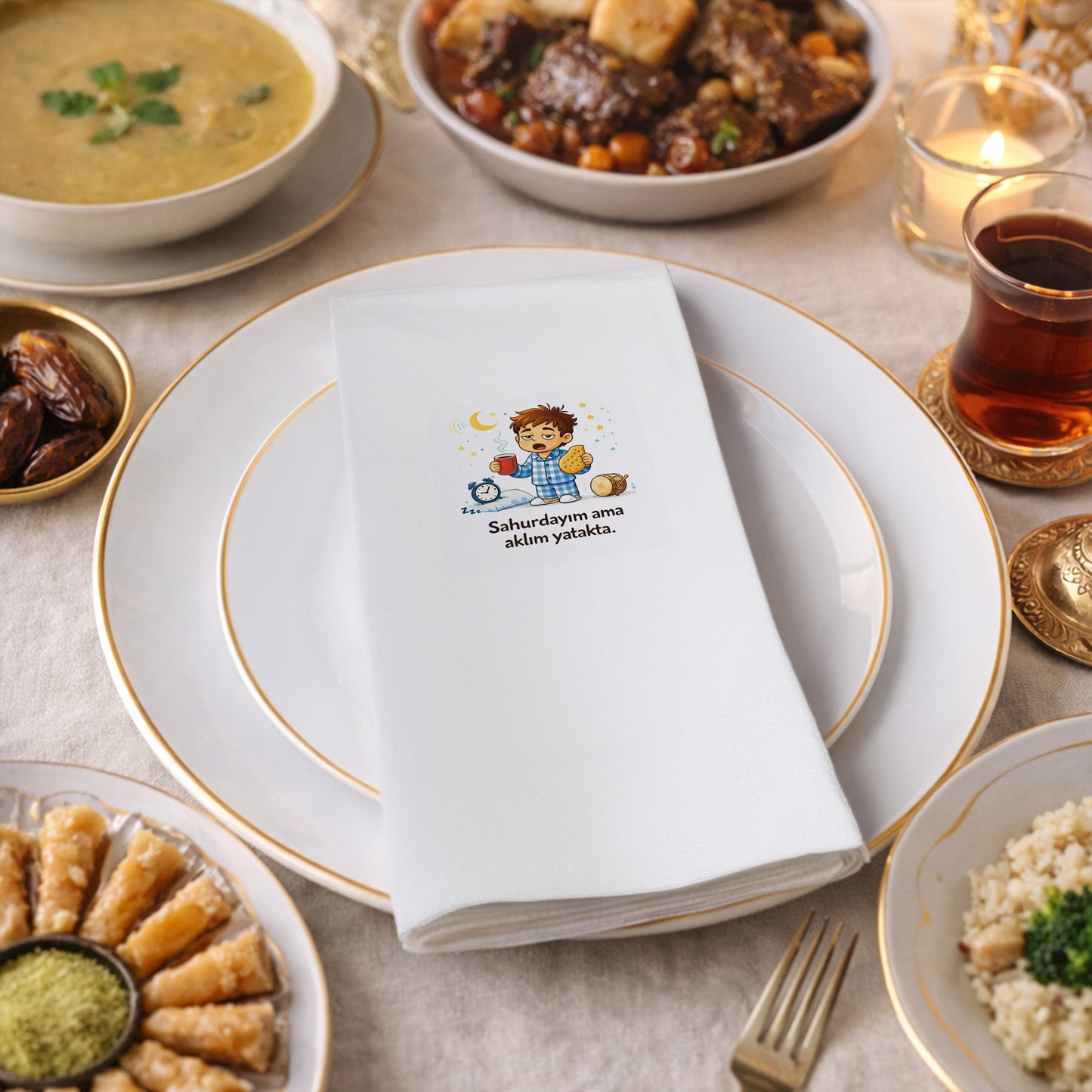 Komik Sahur Baskılı Peçete – Sahurdayım Ama Aklım Yatakta | 33x33 cm