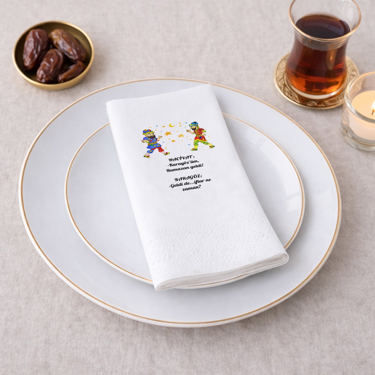 Karagöz Hacivat Ramazan Baskılı Peçete – Komik Diyaloglu | 33x33 cm Çift Katlı