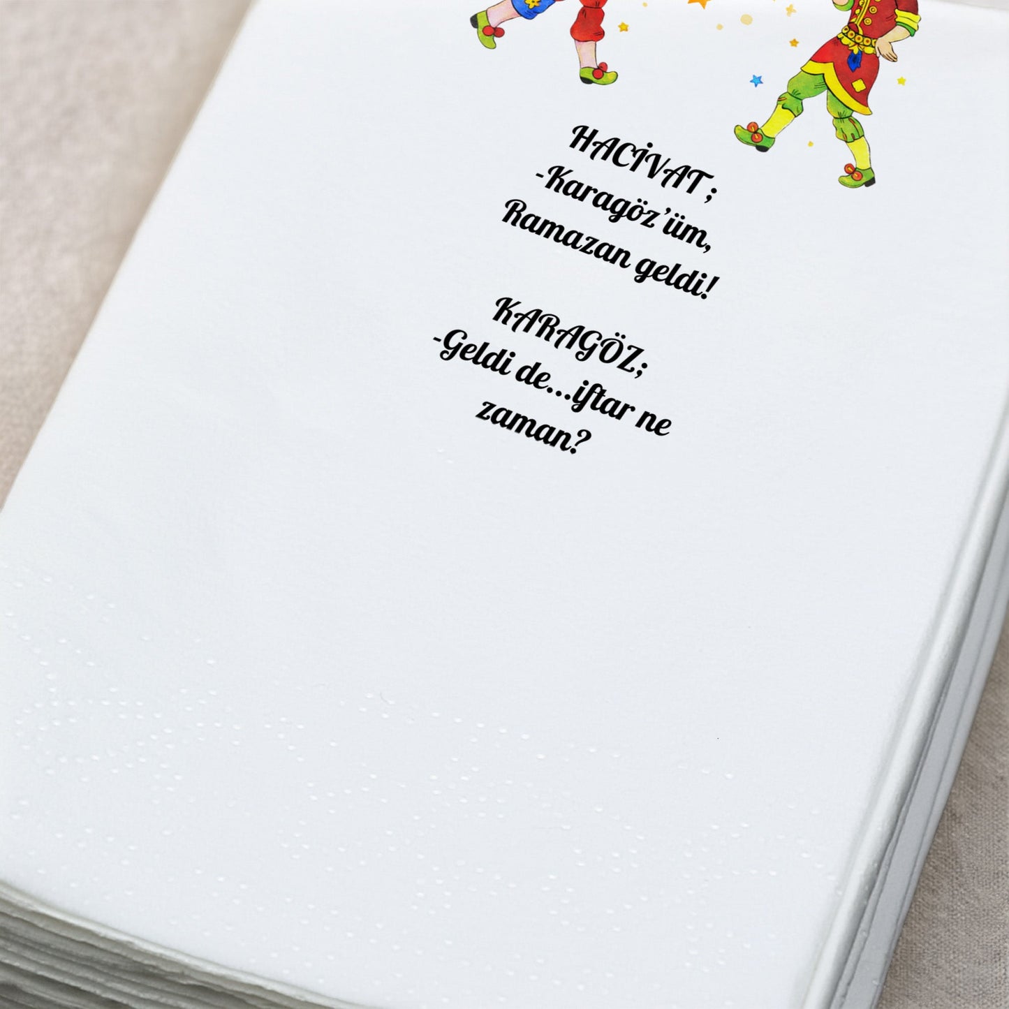 Karagöz Hacivat Ramazan Baskılı Peçete – Komik Diyaloglu | 33x33 cm Çift Katlı