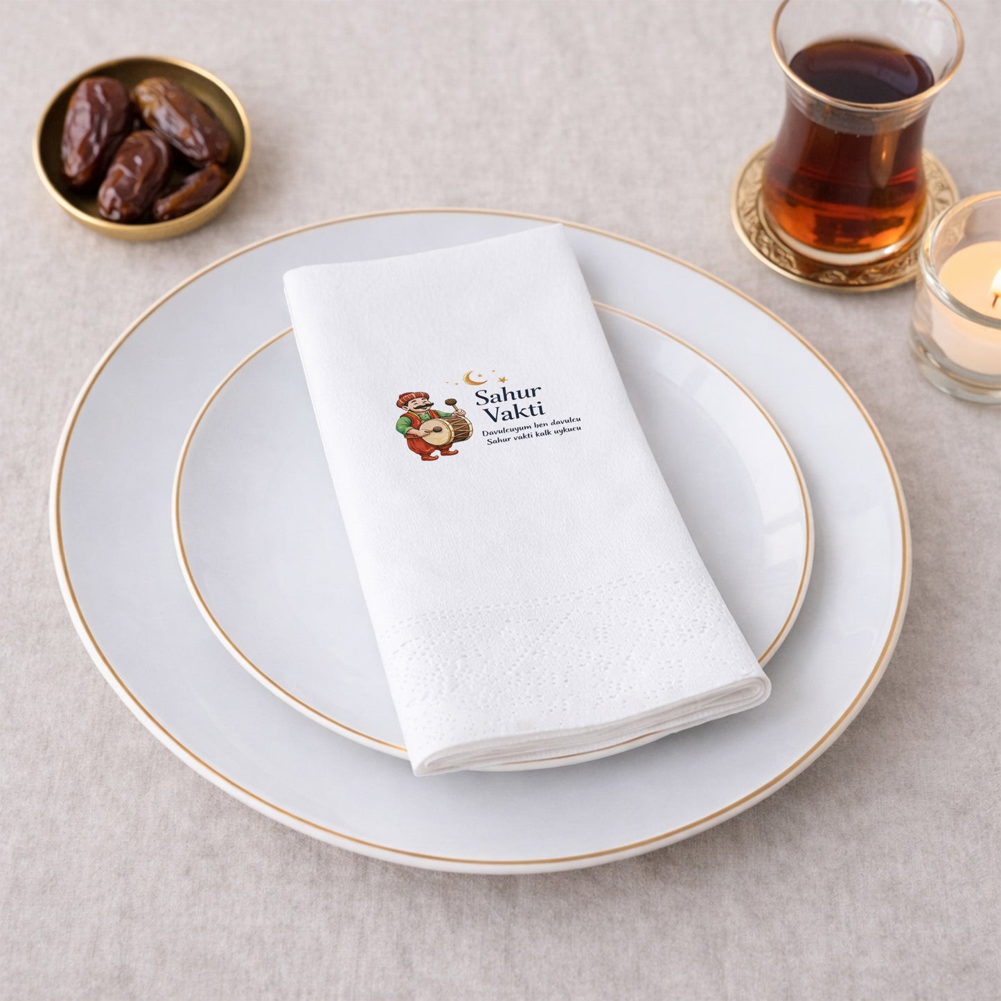 Sahur Vakti Baskılı Peçete – Ramazan Davulcusu Temalı | 33x33 cm Çift Katlı
