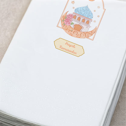 Hayırlı Ramazanlar Baskılı Peçete – Pastel Cami & Hilal Desenli | 33x33 cm