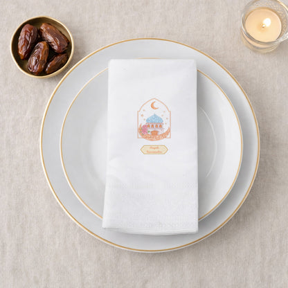 Hayırlı Ramazanlar Baskılı Peçete – Pastel Cami & Hilal Desenli | 33x33 cm