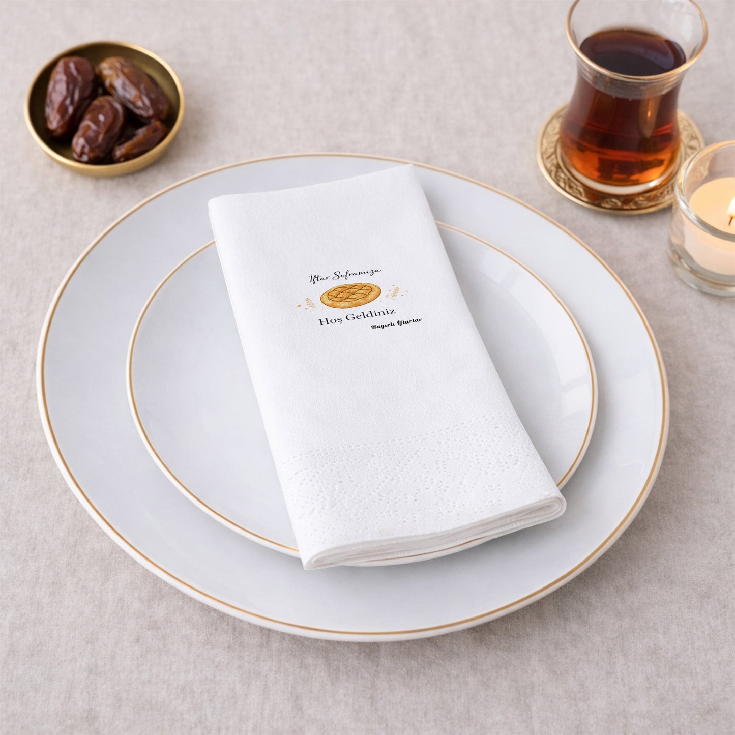 İftar Soframıza Hoş Geldiniz Baskılı Peçete – Ramazan Pidesi Desenli | 33x33 cm