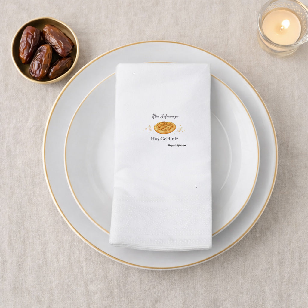 İftar Soframıza Hoş Geldiniz Baskılı Peçete – Ramazan Pidesi Desenli | 33x33 cm