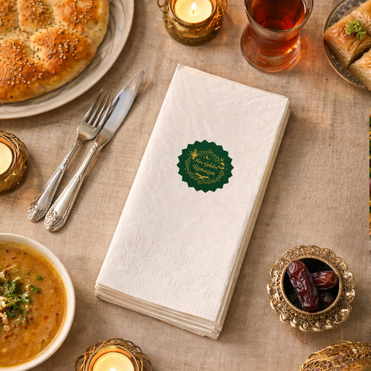 Zümrüt Yeşili Altın Detaylı Hoş Geldin Ramazan Peçetesi – Premium Tasarım | 33x33 cm