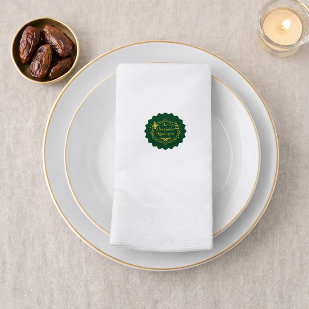 Zümrüt Yeşili Altın Detaylı Hoş Geldin Ramazan Peçetesi – Premium Tasarım | 33x33 cm