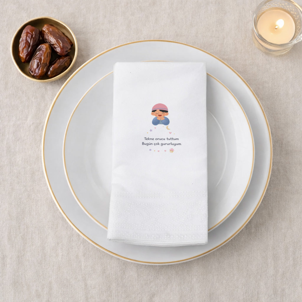 Tekne Orucu Tuttum Baskılı Çocuk Ramazan Peçetesi | 33x33 cm
