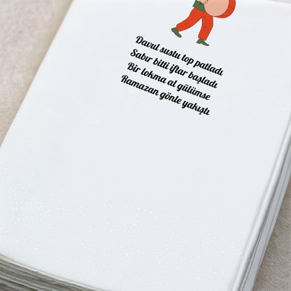 Davulcu Figürlü Yazılı Ramazan Peçetesi | İftar Manili Tasarım 33x33 cm