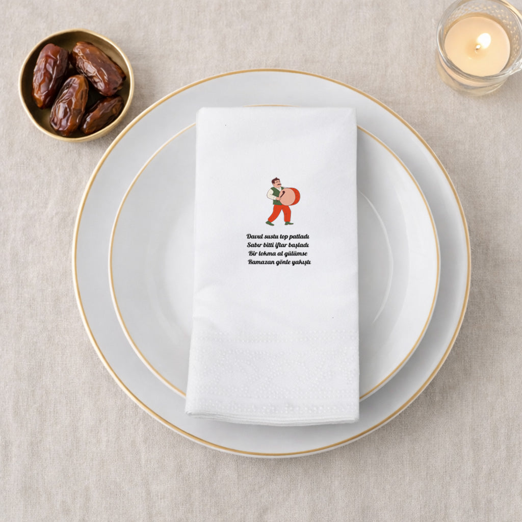 Davulcu Figürlü Yazılı Ramazan Peçetesi | İftar Manili Tasarım 33x33 cm