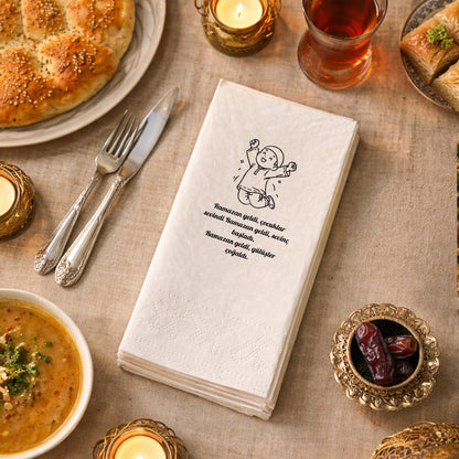 Ramazan Desenli Baskılı Peçete – Çocuk Temalı | 33x33 cm Çift Katlı Selülozik | 5’li & 20’li