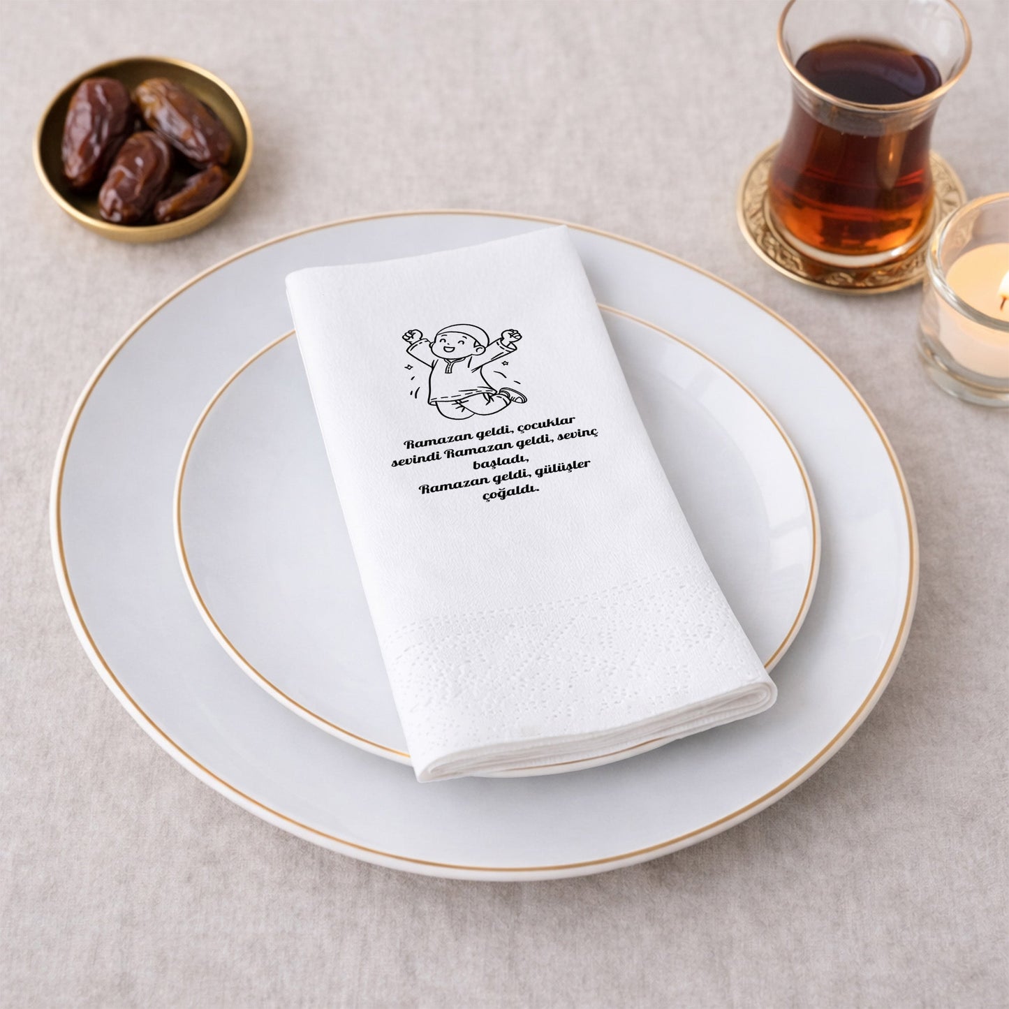 Ramazan Desenli Baskılı Peçete – Çocuk Temalı | 33x33 cm Çift Katlı Selülozik | 5’li & 20’li