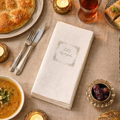 Ramazan Desenli Baskılı Peçete – Floral Çerçeveli | Hayırlı İftarlar | 33x33 cm Çift Katlı