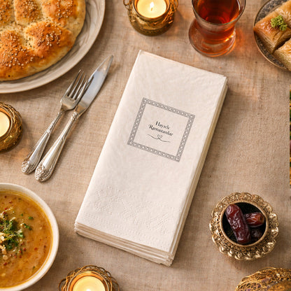 Ramazan Desenli Baskılı Peçete – Minimal Çerçeveli | Hayırlı Ramazanlar | 33x33 cm