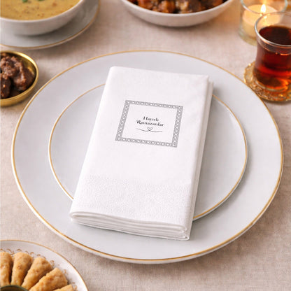 Ramazan Desenli Baskılı Peçete – Minimal Çerçeveli | Hayırlı Ramazanlar | 33x33 cm