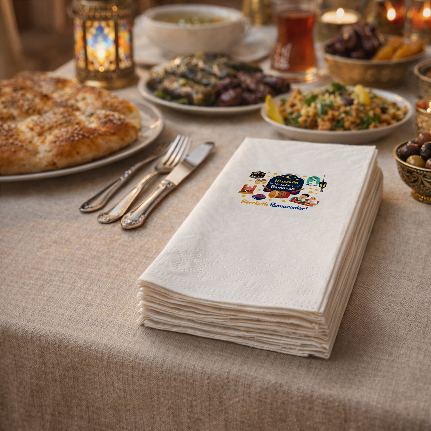 Ramazan Desenli Baskılı Peçete – Hoş Geldin Ya Şehr-i Ramazan | Bereketli Ramazanlar | 33x33 cm