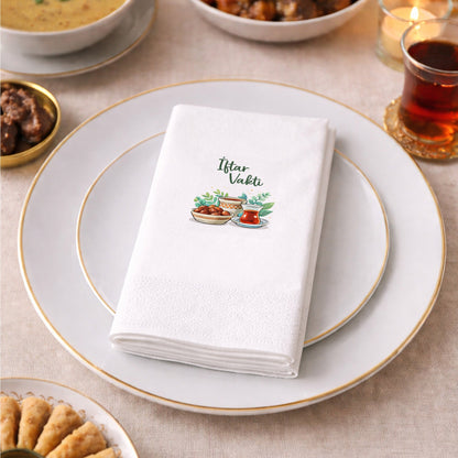 Ramazan Desenli Baskılı Peçete – İftar Vakti | Hurma & Çay Temalı | 33x33 cm
