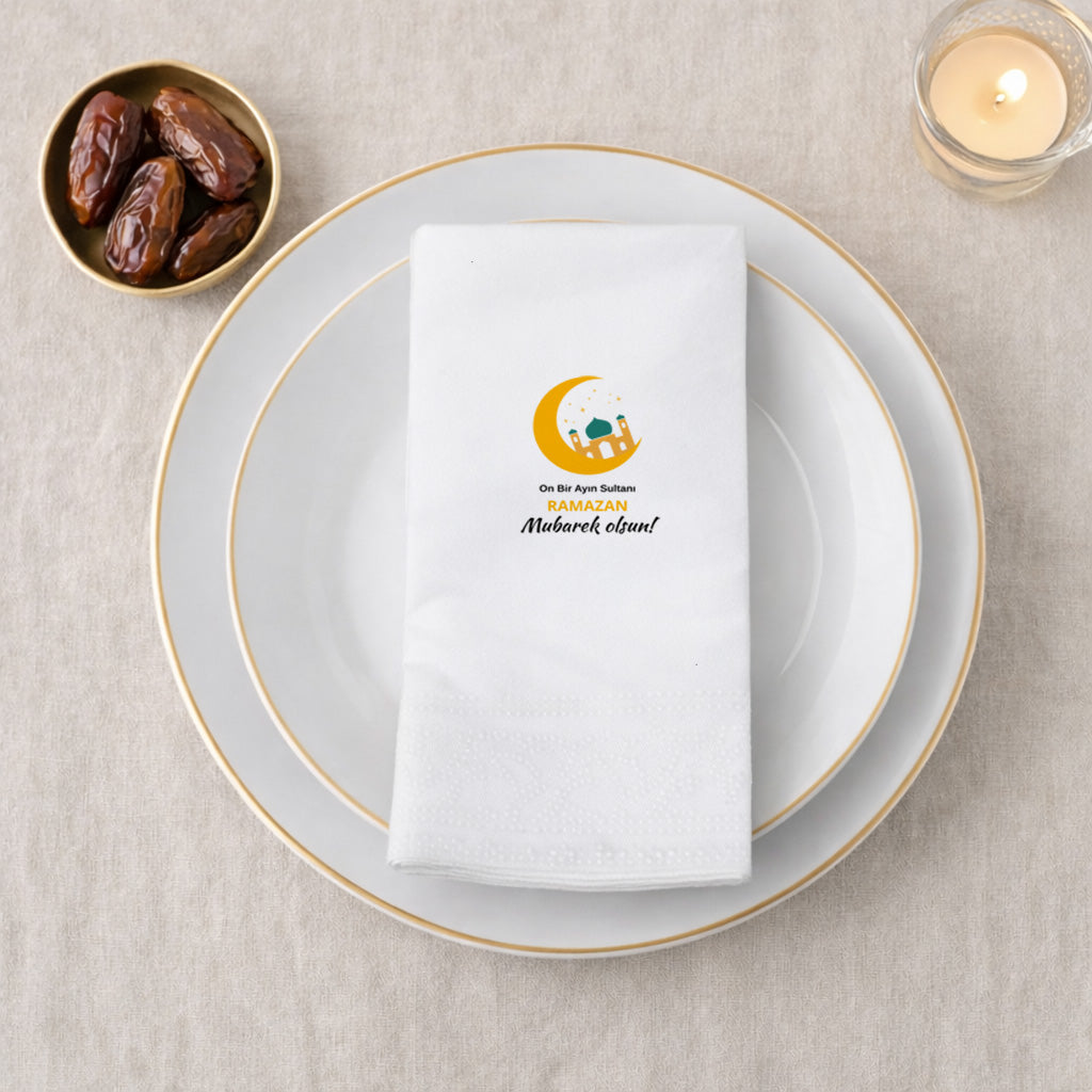 Ramazan Desenli Baskılı Peçete – On Bir Ayın Sultanı | Ramazan Mübarek Olsun | 33x33 cm