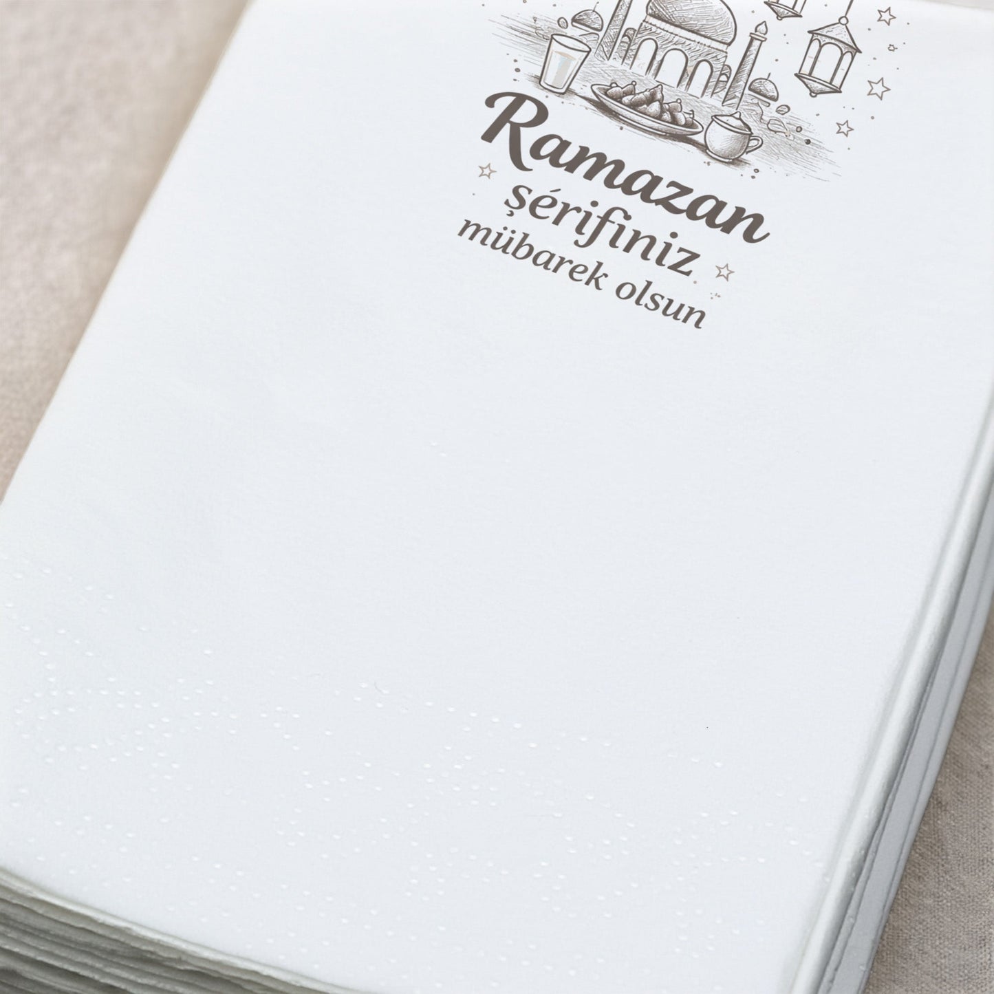 Minimal Cami Desenli Ramazan Peçetesi – Ramazan Şerifiniz Mübarek Olsun | 33x33 cm