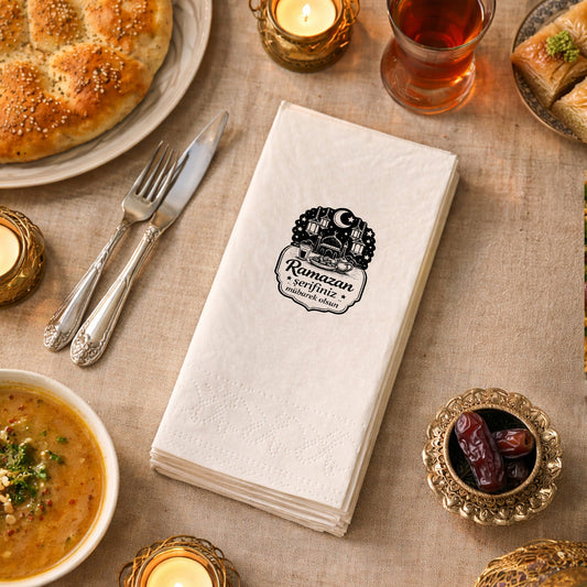 Siyah Etiket Desenli Ramazan Peçetesi – Ramazan Şerifiniz Mübarek Olsun | 33x33 cm