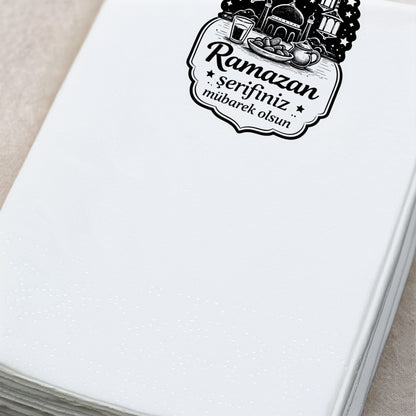 Siyah Etiket Desenli Ramazan Peçetesi – Ramazan Şerifiniz Mübarek Olsun | 33x33 cm
