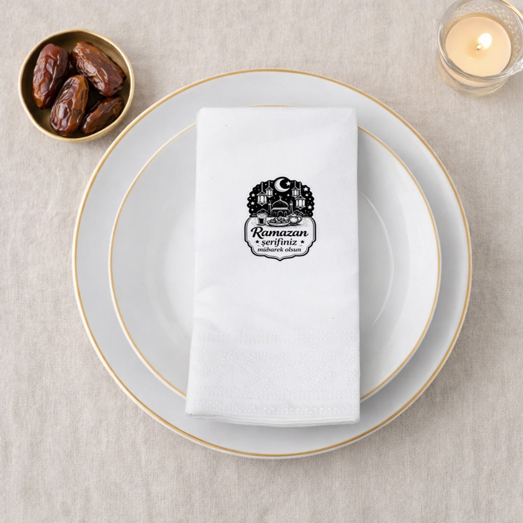 Siyah Etiket Desenli Ramazan Peçetesi – Ramazan Şerifiniz Mübarek Olsun | 33x33 cm