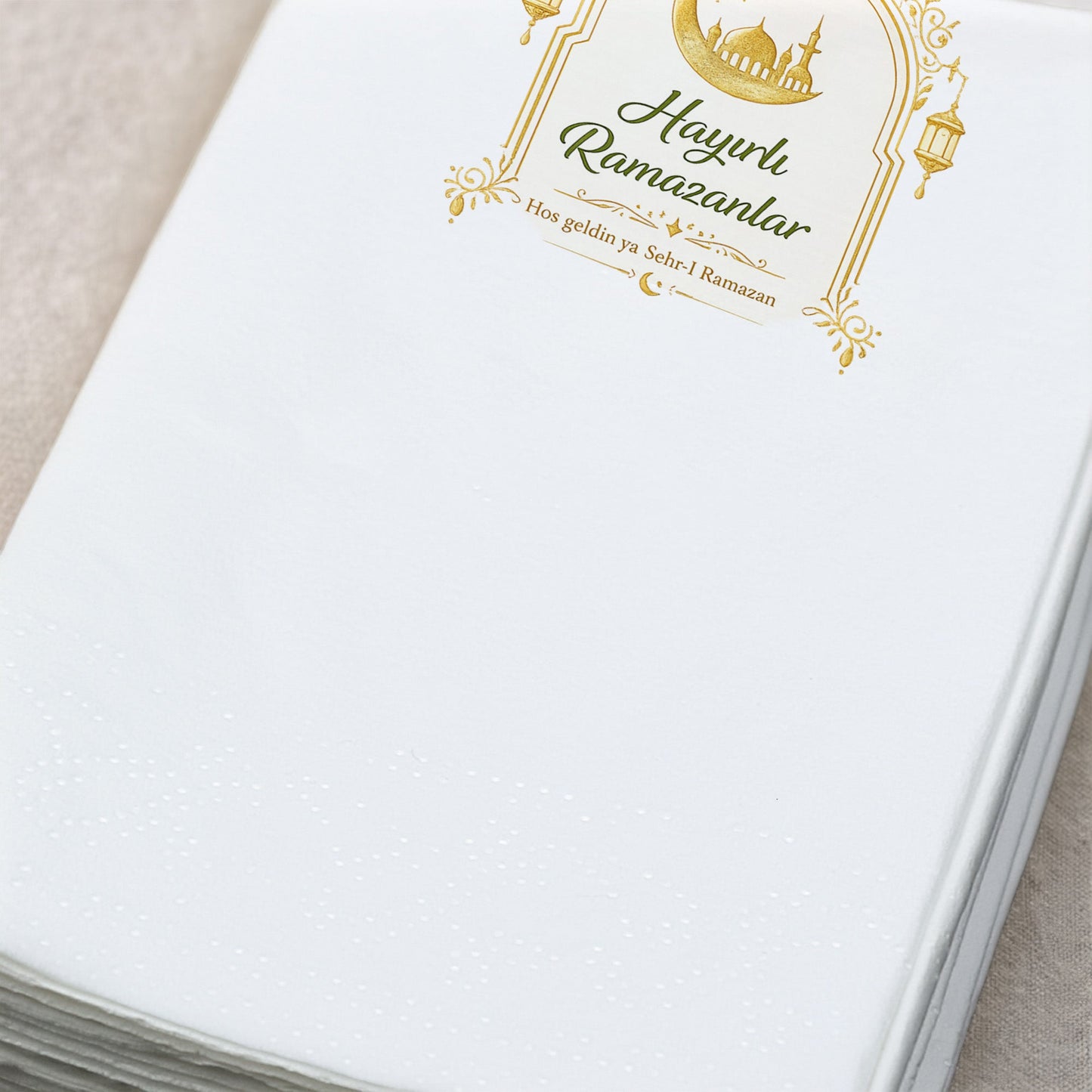 Altın Kemer Desenli Ramazan Peçetesi – Hayırlı Ramazanlar | 33x33 cm
