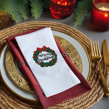 Klasik Merry Christmas Çelenk Baskılı Yılbaşı Peçetesi – 33x33 cm Çift Katlı, 20’li Paket