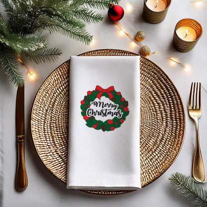 Klasik Merry Christmas Çelenk Baskılı Yılbaşı Peçetesi – 33x33 cm Çift Katlı, 20’li Paket