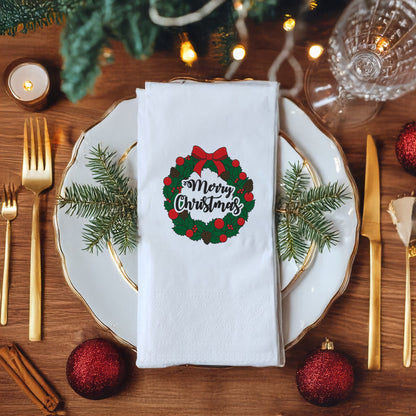 Klasik Merry Christmas Çelenk Baskılı Yılbaşı Peçetesi – 33x33 cm Çift Katlı, 20’li Paket