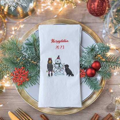 Hoşgeldin 2025 Yılbaşı Baskılı Peçete – Kardan Adam & Çocuk Temalı 33x33cm 20’li Garson Katlama