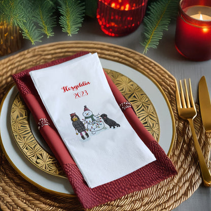 Hoşgeldin 2025 Yılbaşı Baskılı Peçete – Kardan Adam & Çocuk Temalı 33x33cm 20’li Garson Katlama