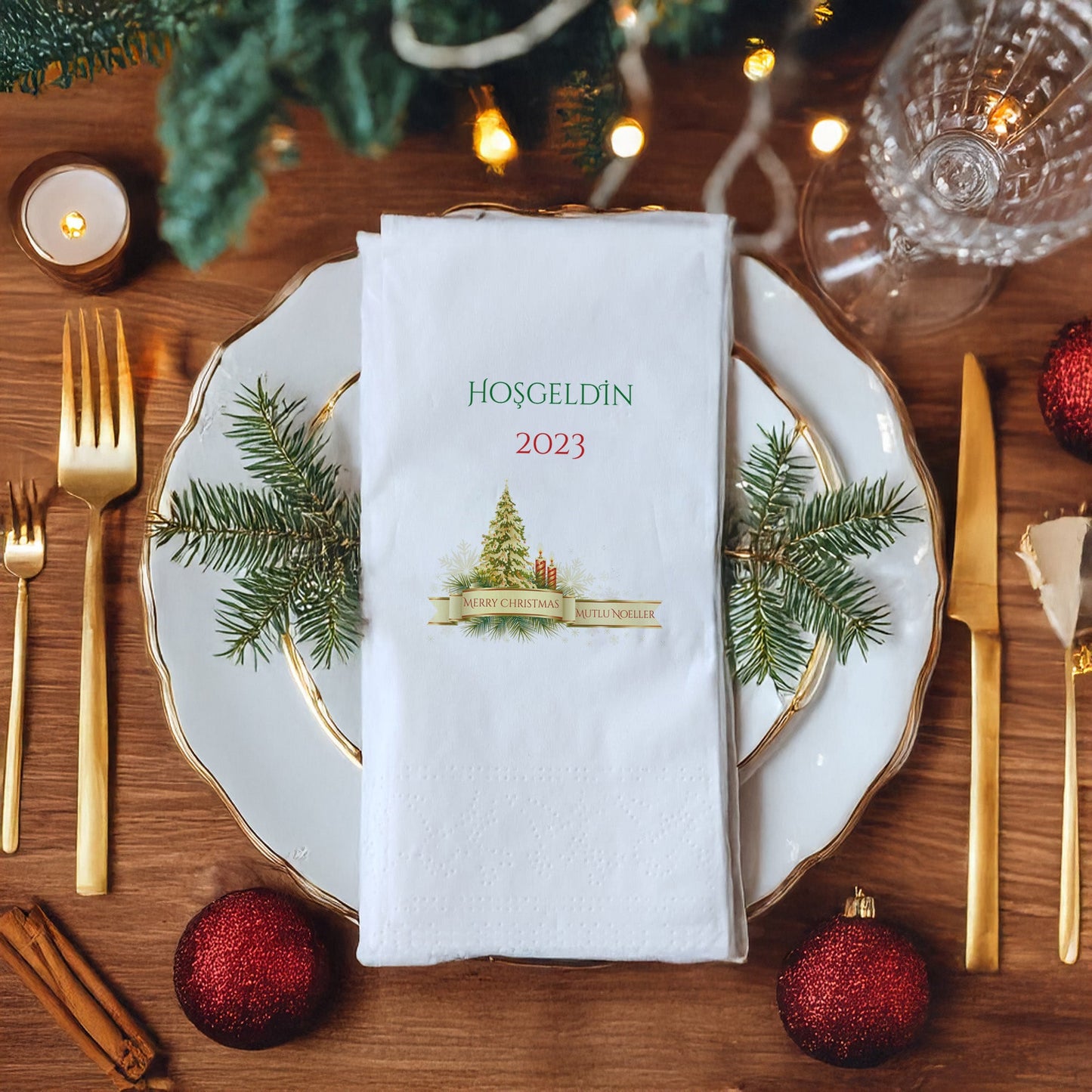 Hoşgeldin 2023 Yılbaşı Temalı Baskılı Peçete – 20’li | Yeni Yıl Masası Süsleme Peçetesi