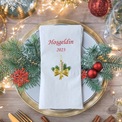 Hoşgeldin 2023 Yılbaşı Desenli Baskılı Peçete – 33x33 cm Çift Katlı Selülozik, 20’li Paket