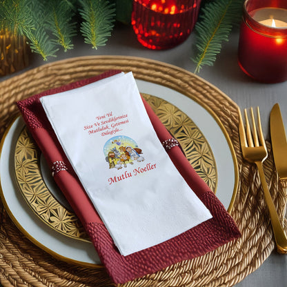 Kidzia Mutlu Noeller Temalı Yılbaşı Baskılı Peçete – Christmas Dekoratif Servis Peçetesi | 33x33 cm 20’li Paket