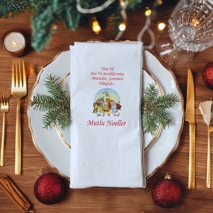 Kidzia Mutlu Noeller Temalı Yılbaşı Baskılı Peçete – Christmas Dekoratif Servis Peçetesi | 33x33 cm 20’li Paket