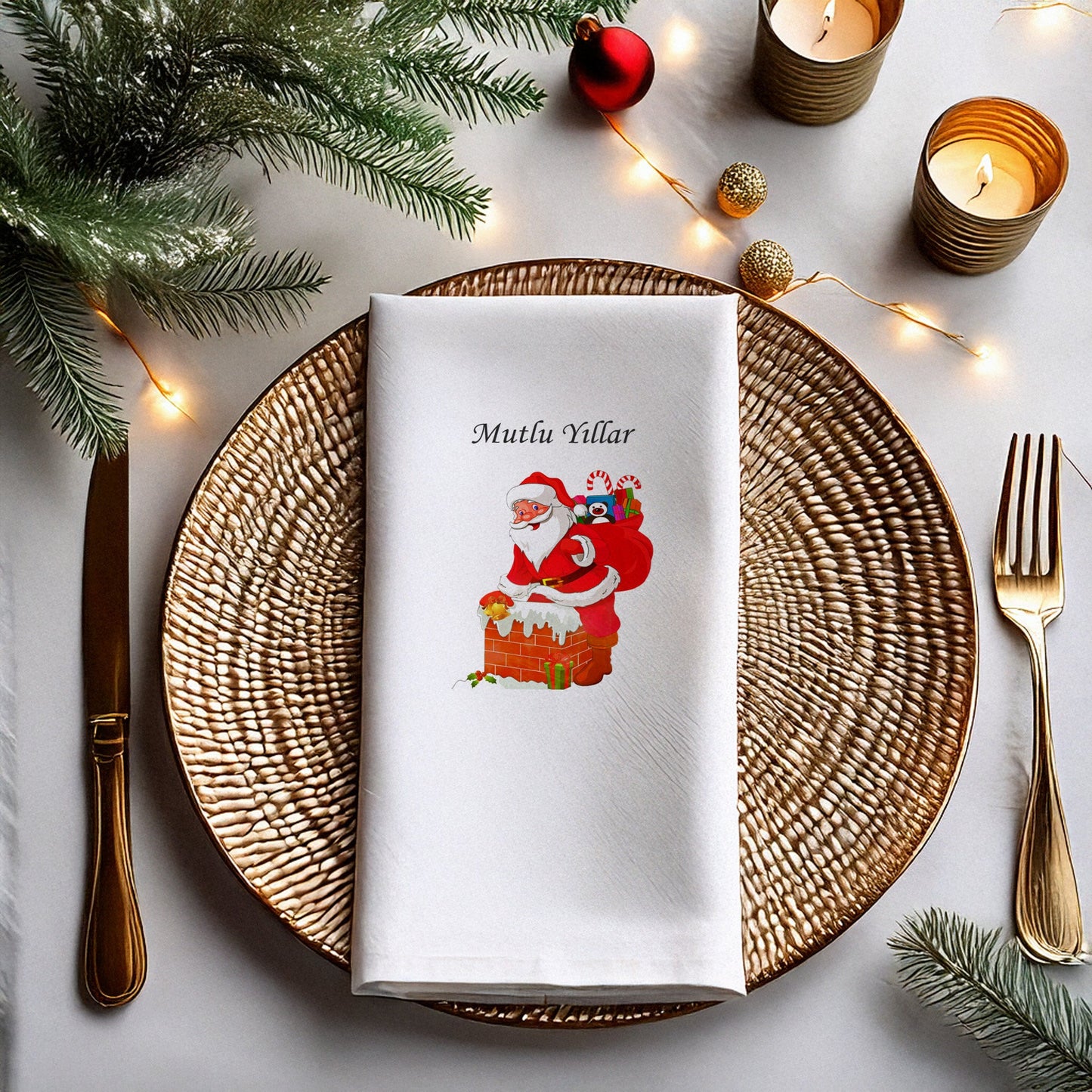 Mutlu Yıllar Noel Baba Bacadan Çıkıyor Desenli Yılbaşı Peçetesi – 20’li | 33x33cm Çift Katlı Selülozik | Kidzia 2026