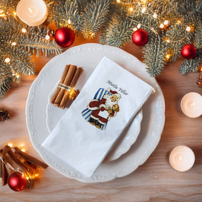 Mutlu Yıllar Vintage Noel Baba & Oyuncak Ayı Desenli Yılbaşı Peçetesi – 20’li | 33x33cm Çift Katlı Selülozik | Kidzia 2026