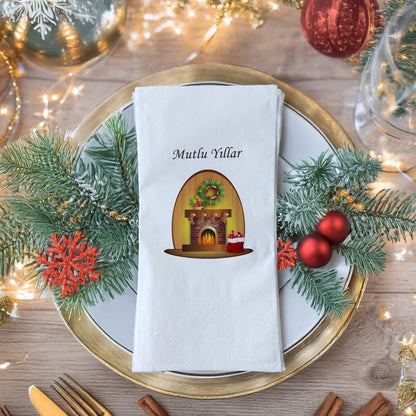 Mutlu Yıllar Şömine Desenli Yılbaşı Temalı Baskılı Peçete – 33x33cm Çift Katlı (20’li Paket)