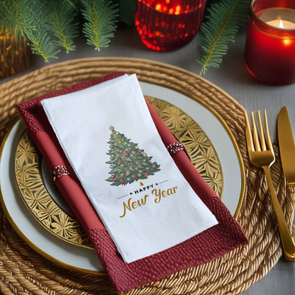 Happy New Year Baskılı Yılbaşı Peçetesi – Süslemeli Çam Ağacı Temalı Yeni Yıl Peçetesi | 33x33 cm, 20’li Paket
