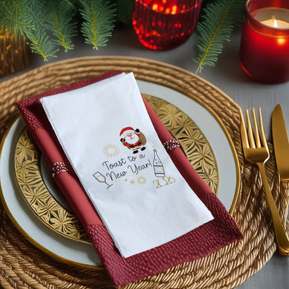 Toast to a New Year 2026 Peçetesi – Santa, Şampanya ve Yılbaşı Fişekli Eğlenceli Yılbaşı Peçetesi | 33x33 cm, 20’li Paket