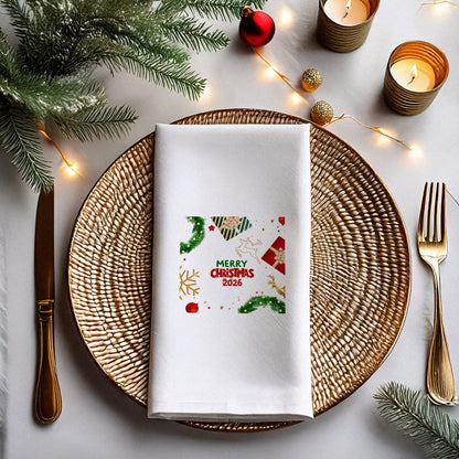 Merry Christmas 2026 Lüks Altın Detaylı Yılbaşı Peçetesi – 33x33 cm, 20’li