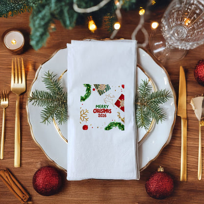 Merry Christmas 2026 Lüks Altın Detaylı Yılbaşı Peçetesi – 33x33 cm, 20’li