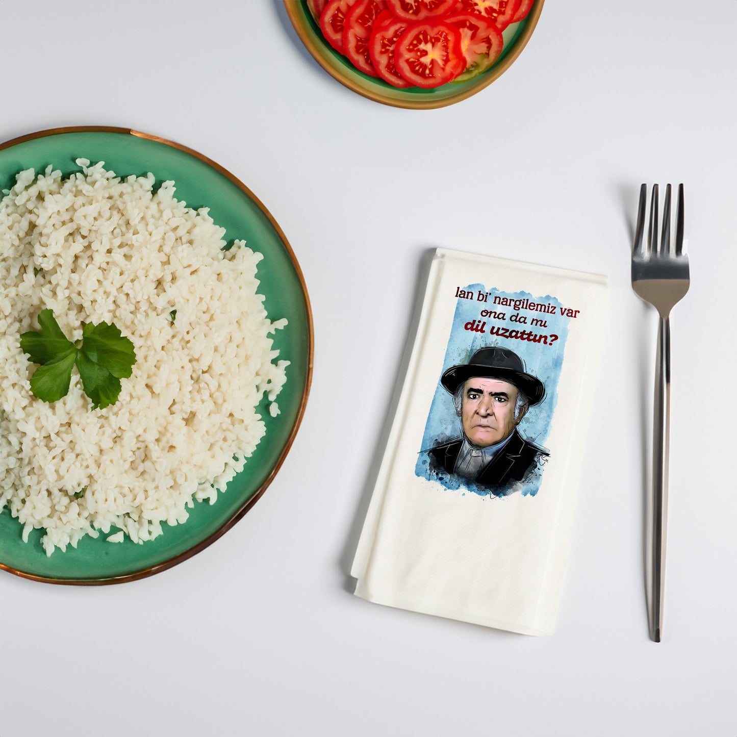 ''Lan Bi Nargilemiz Var'' – Yeşilçam Temalı Nostaljik Baskılı Peçete | 20’li, 33x33 cm