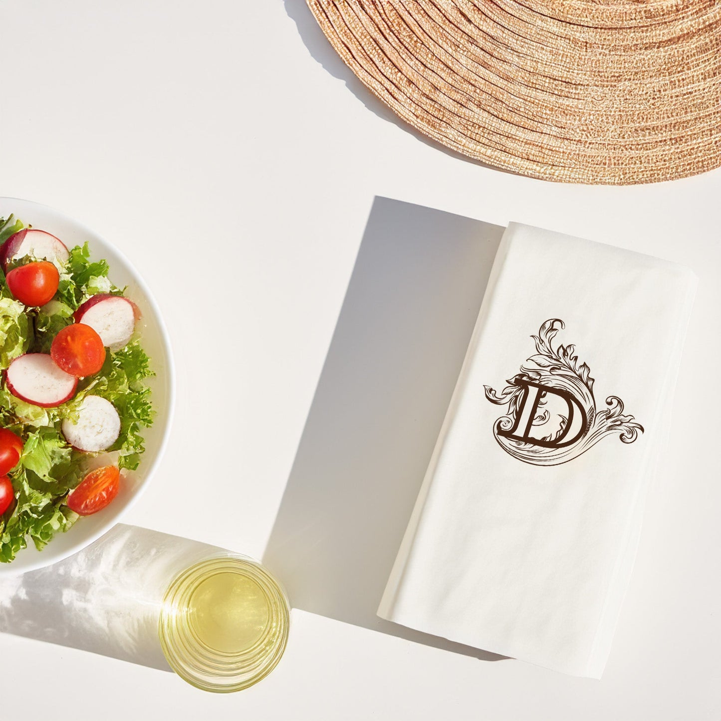 D Harfi Monogram Desenli Premium Baskılı Peçete – 33x33cm Çift Katlı, 20’li Paket