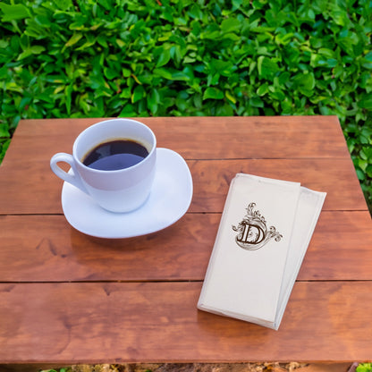 D Harfi Monogram Desenli Premium Baskılı Peçete – 33x33cm Çift Katlı, 20’li Paket