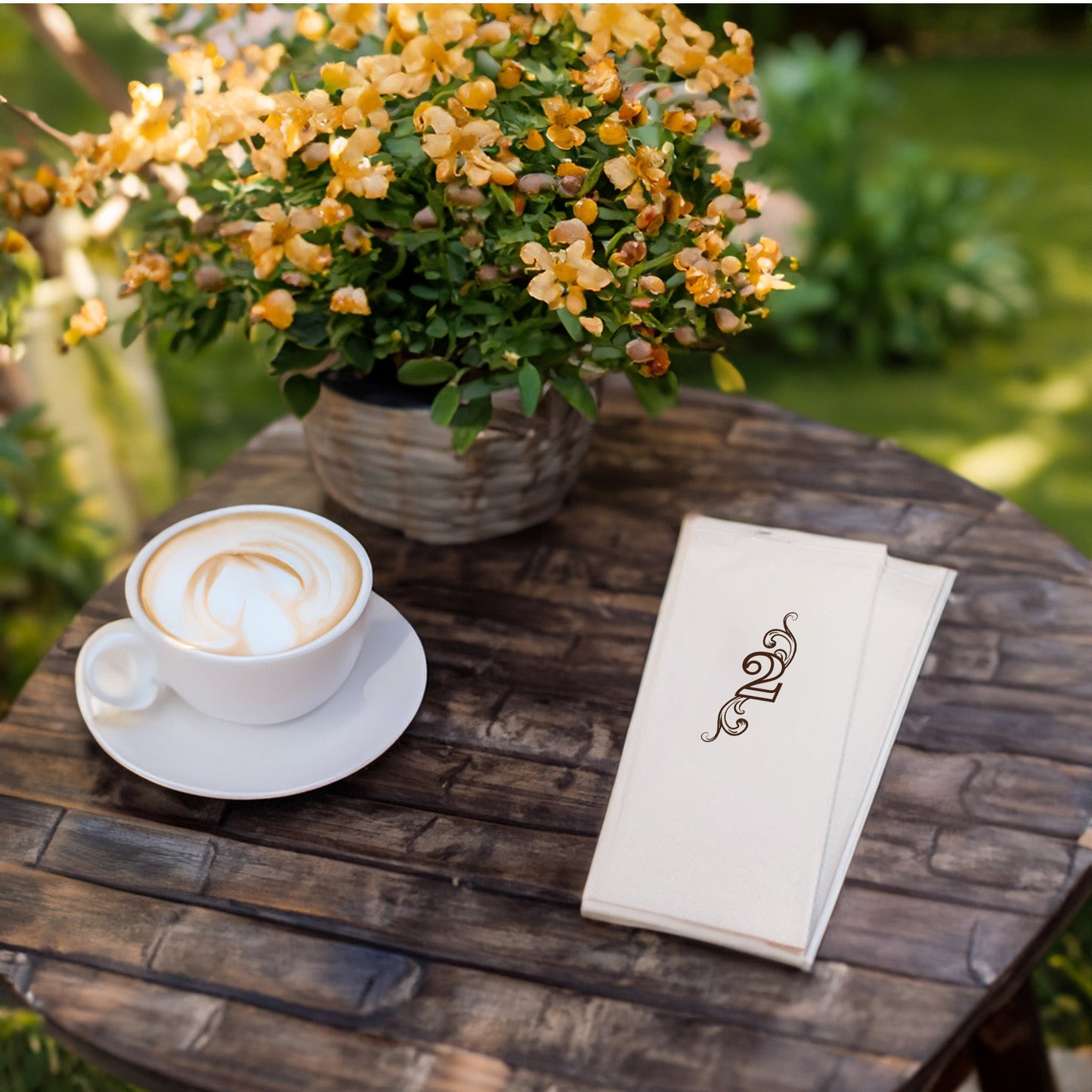 Monogram “2” Desenli Baskılı Peçete – 33x33cm, Çift Katlı, 20’li Paket | Şık Parti & Masa Süsleme