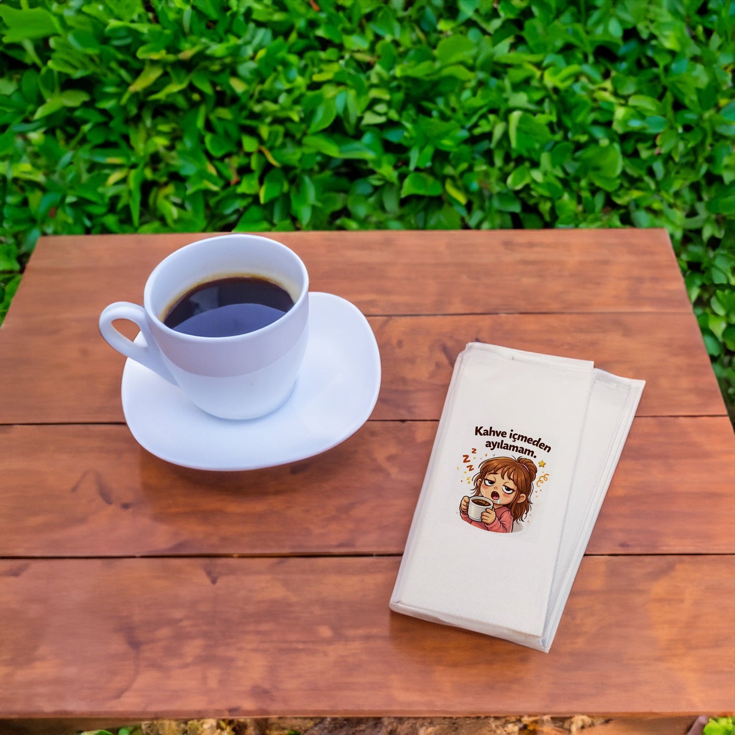 Kahve Desenli Baskılı Peçete – Kahve İçmeden Ayılamam Tasarım