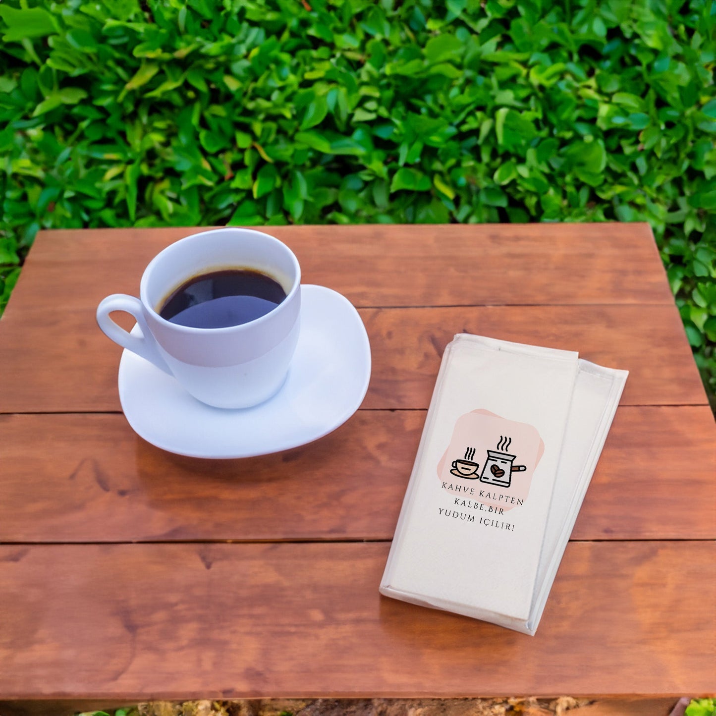 Kahve Desenli Baskılı Peçete – Kahve Kalpten Bir Bağdır Tasarım