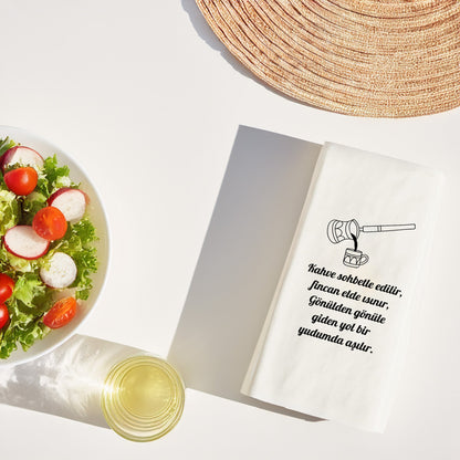 Kahve Desenli Baskılı Peçete – Minimal Cezve ve Fincan Tasarım